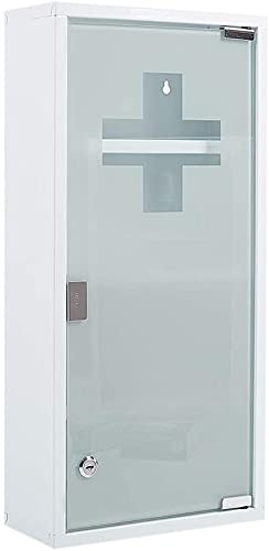 Zedelmaier Medikamentenschrank aus Edelstahl 4 Fächer mit Glas Tür 57 x 27 x 12 cm (Weiß - 4 Fächer)