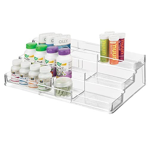 mDesign Aufbewahrungsbox mit 3 Ebenen für Vitamine – ausziehbarer Medizinschrank fürs Bad – praktische Sortierbox für die Küche – durchsichtig