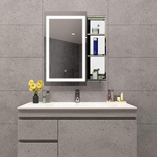 Qiyang 500x700mm Dimmable LED Bathroom Mirror With Double Touch Switches & Demister Pad Frameless LED Lighted Makeup Mirror Made of Aluminum & Eco-friendly Mirror Anti-fog 