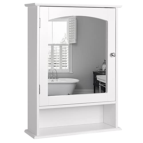Lantaly Badezimmer Medizinschrank Wandspiegel Schrank mit Einzeltüren und verstellbarem Regal, Akzent Home Möbel Holz Aufbewahrungsschränke Organizer, Weiß